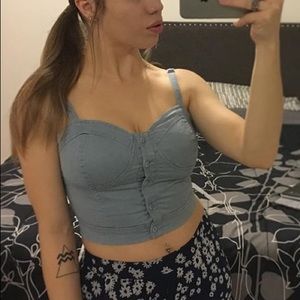 Denim Button-Front Crop Top
